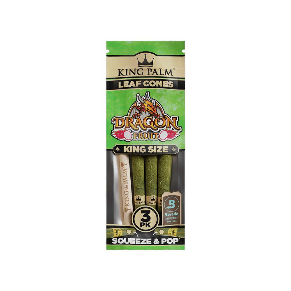King Palm Hand Rolled Leaf Cones - 3pc / King Size / Dragon Fruit 15pk