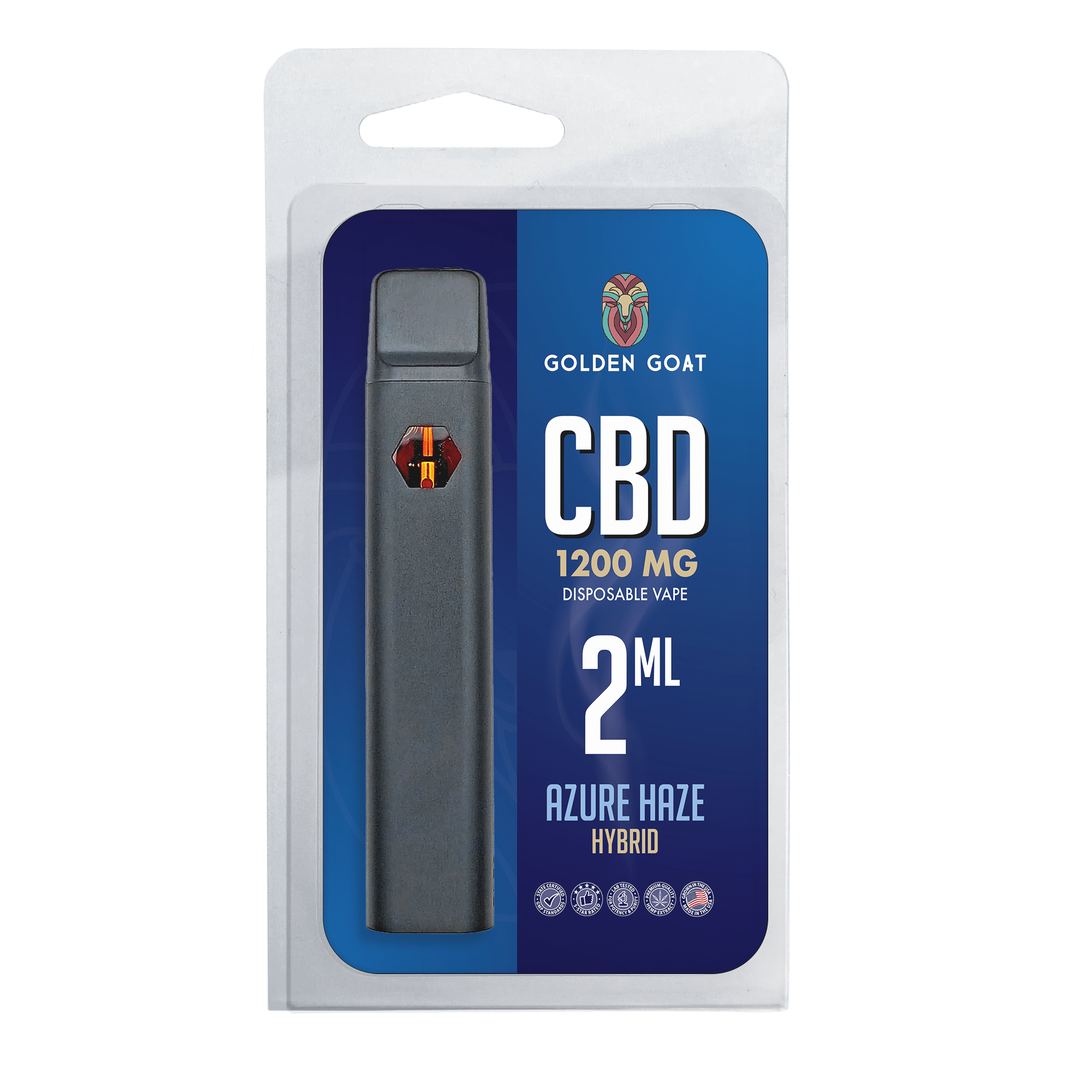 Golden Goat CBD Rechargeable Vape Device 1200MG, Azure Haze (Hybrid)