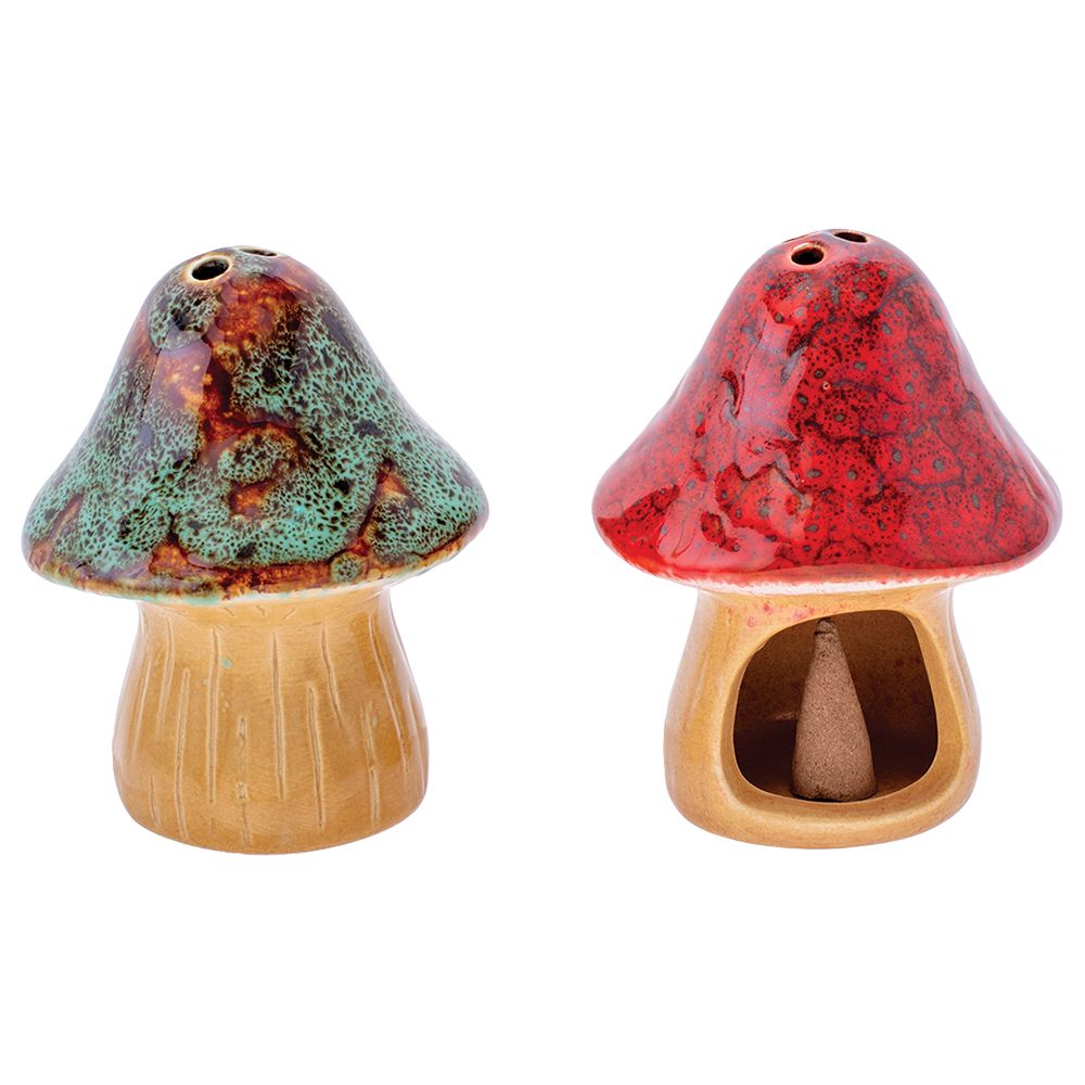 Fujima Small Glazed Mushroom Cone Ceramic Incense Burner - 6ct
