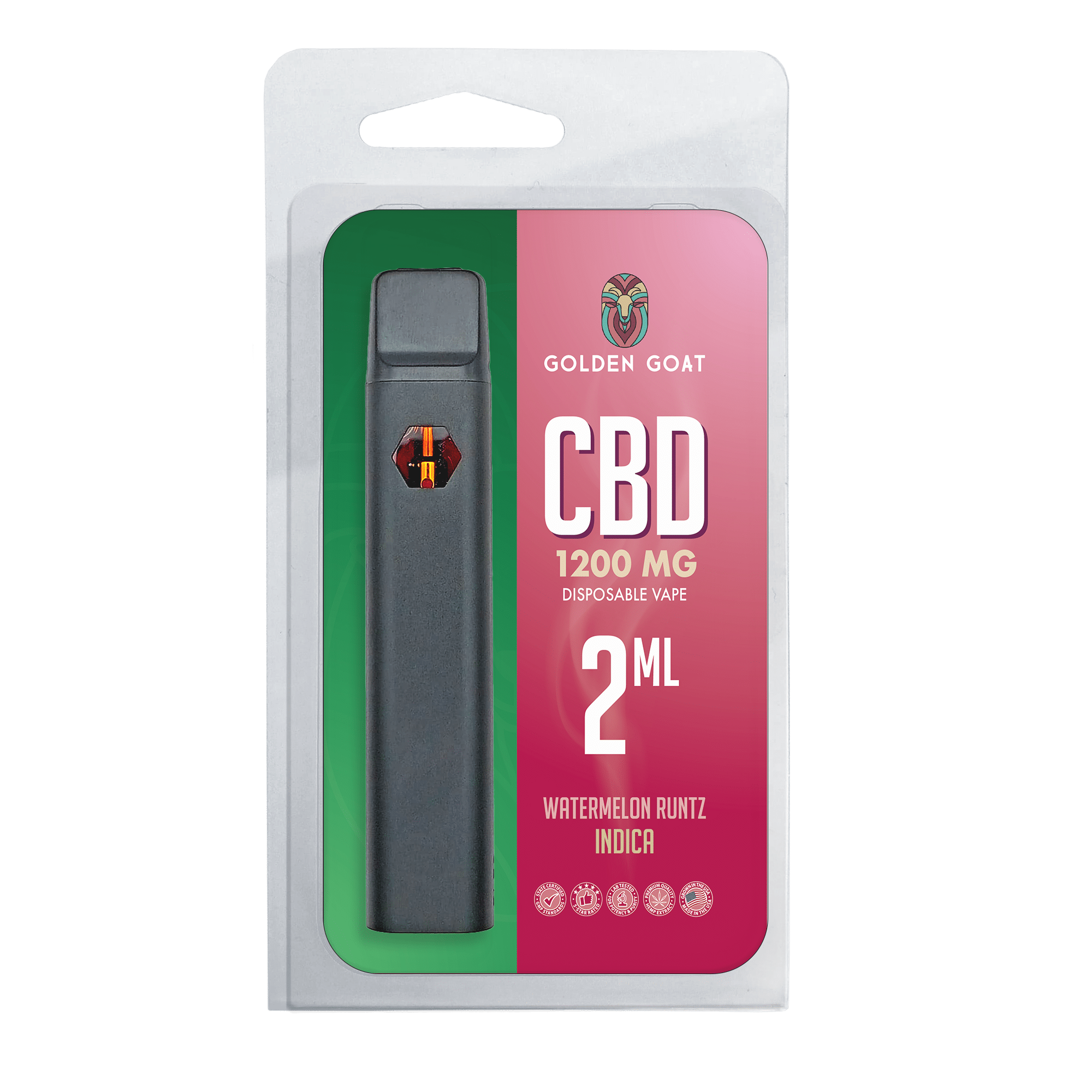 Golden Goat CBD Rechargeable Vape Device - 1200MG, Watermelon Runtz (Indica)