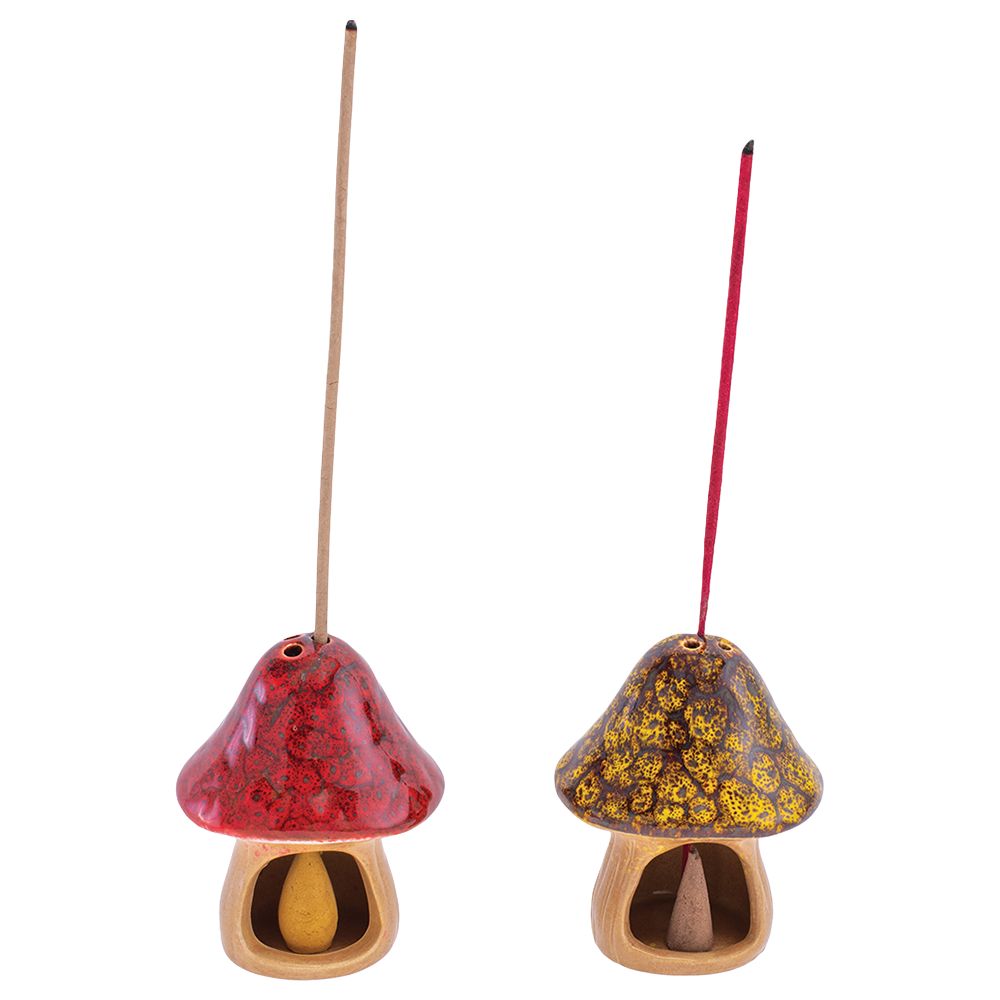 Fujima Small Glazed Mushroom Cone Ceramic Incense Burner - 6ct