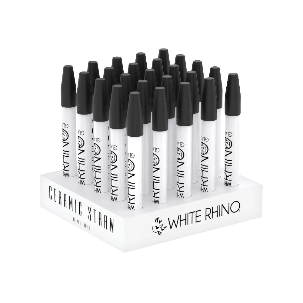 White Rhino Ceramic Dab Straw w/ Silicone Cap - 5" -25PC