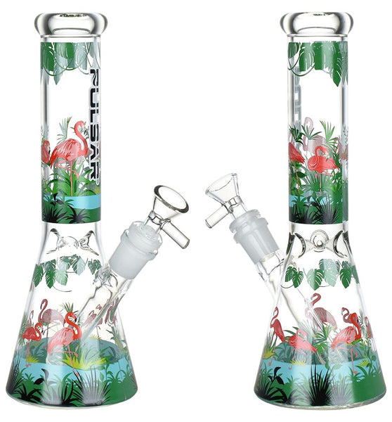 Pulsar Chillin' Flamingos Glass Beaker Water Pipe | 14mm F