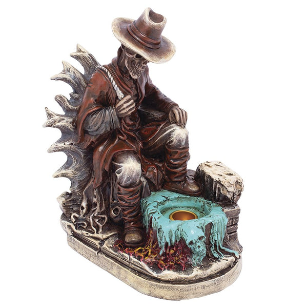 Fujima Skeleton Cowboy Polyresin Incense or Tealight Holder - 8.25"