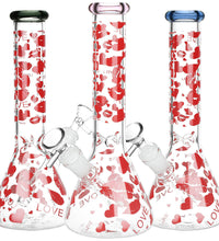 Pulsar Hearts and Kisses Glass Beaker Water Pipe - 9.75" / 14mm F / Colors Vary