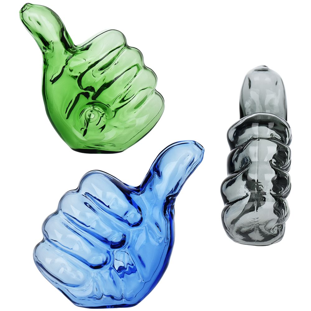 Thumbs Up Glass Hand Pipe - 4" / Assorted Colors 3ct