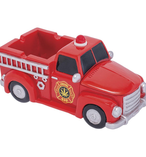 Fujima Red 420 Firetruck Polyresin Ashtray - 9"x 4.9"