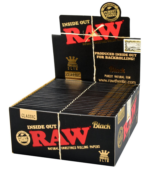 RAW Black Classic Inside Out Rolling Papers | King Size Slim | 50pk Display