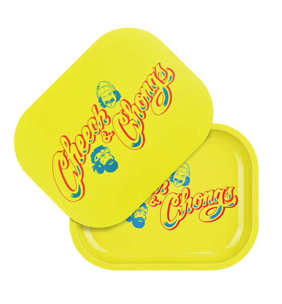 Cheech & Chong's x Pulsar Mini Metal Rolling Tray w/ Lid - Yellow Logo / 7"x5.5"