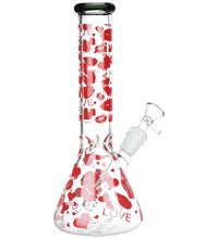 Pulsar Hearts and Kisses Glass Beaker Water Pipe - 9.75" / 14mm F / Colors Vary