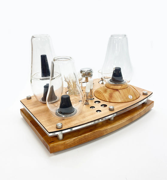 The Zenco Drinking Glass Vaporizer Organizing Tray For Duo or Flow and Cleaning Station with ISO Pump and Swab Jar