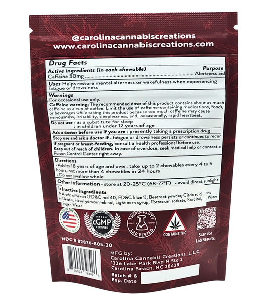 Uplift Chewables | HHC+Caffeine | Cherry 20ct bag