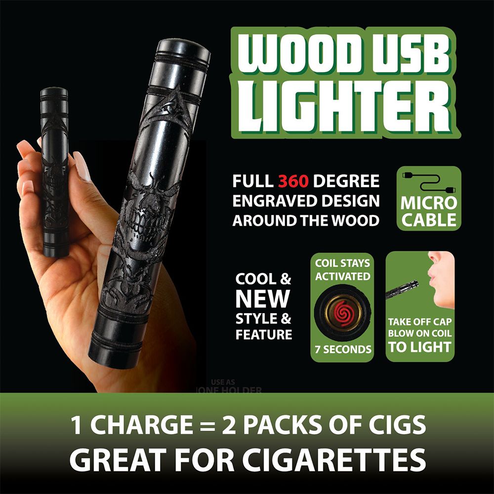 Smokezilla Ebony Wood Rechargeable Coil Lighter - 170mAh / 4" 6ct