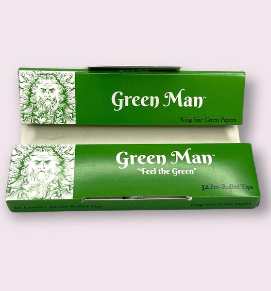 Green Man King Size Green Rice Papers with Pre-Rolled Tips