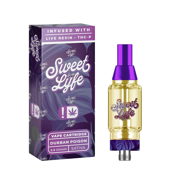 Sweet Lyfe Vape Cartridges 2.5ml Infused w Live Resin Delta+THCP - Durban Poison - Sativa