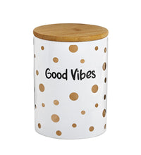 FASHIONCRAFT Deluxe Canister - Stash Jar White + Black Canister - Gold Polka Dots - Good Vibes