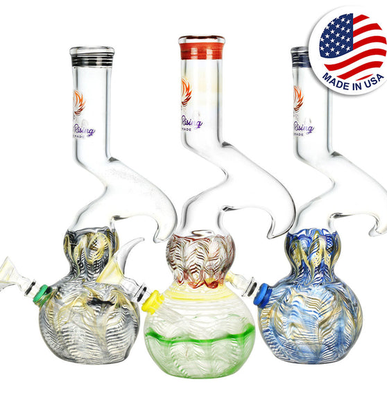 Phoenix Rising Bubble Base Water Pipe w/ Hook - 12"/Colors Vary