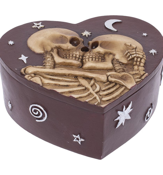 Fujima Skeleton Love Heart-Shaped Polyresin Stash Box - 5.3"x4.7"