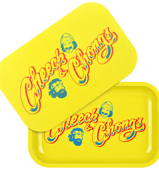 Cheech & Chong x Pulsar Metal Rolling Tray W/ Lid - Yellow Logo / 11" x 7"