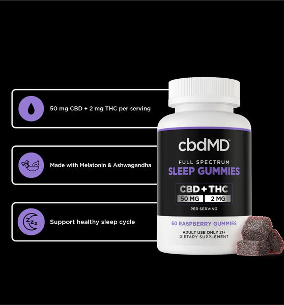 cbdMD Full Spectrum CBD PM Sleep Gummies Raspberry - 1500MG, 60ct