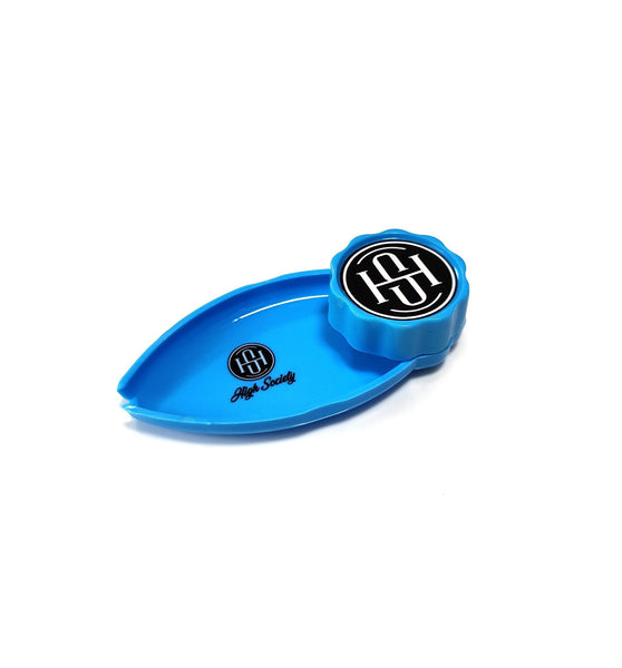 High Society | Mini Rolling Tray Grinder Combo - Neon Blue