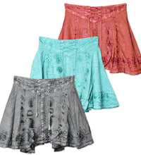 ThreadHeads Acid Wash Embroidered Lace Tie Front Skirt - One Size / Colors Vary