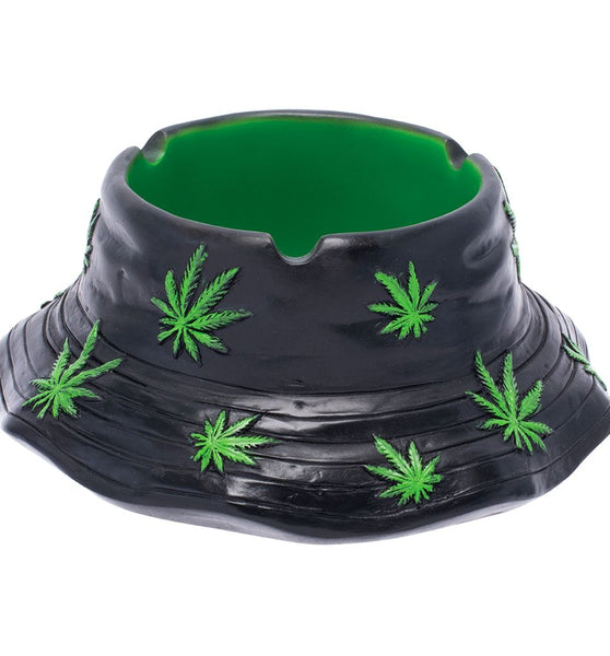 Fujima Black & Green Leaf Bucket Hat Ashtray - 5.75"