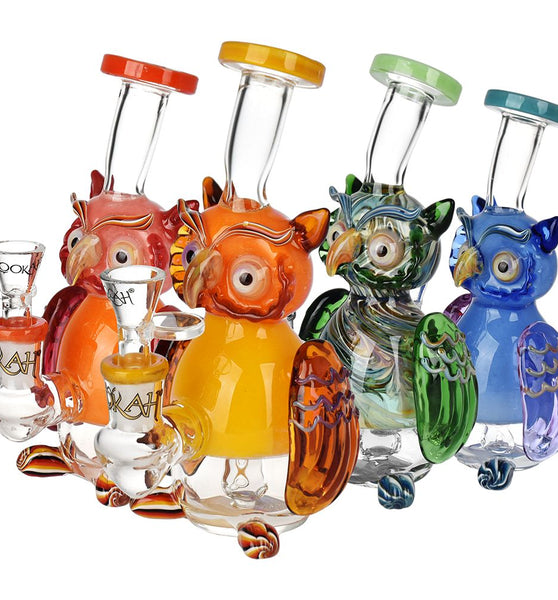 Lookah Glass Owl Water Pipe - 6.75" / 14mm F / Colors Vary