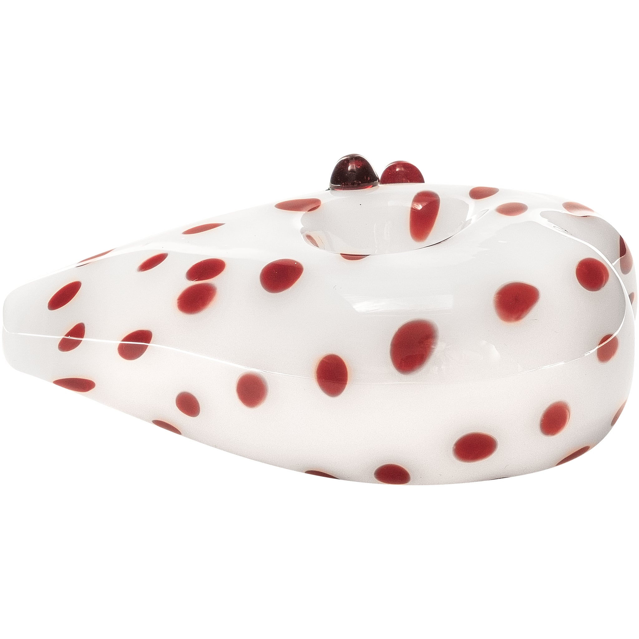 Elegant White Heart-Shaped Glass Hand Pipe with Red Polka Dots