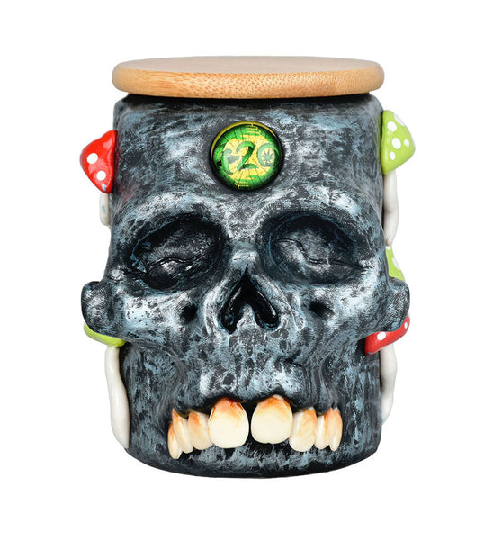 Pulsar Third Eye Shroom Skull Glass Jar - 4.25"