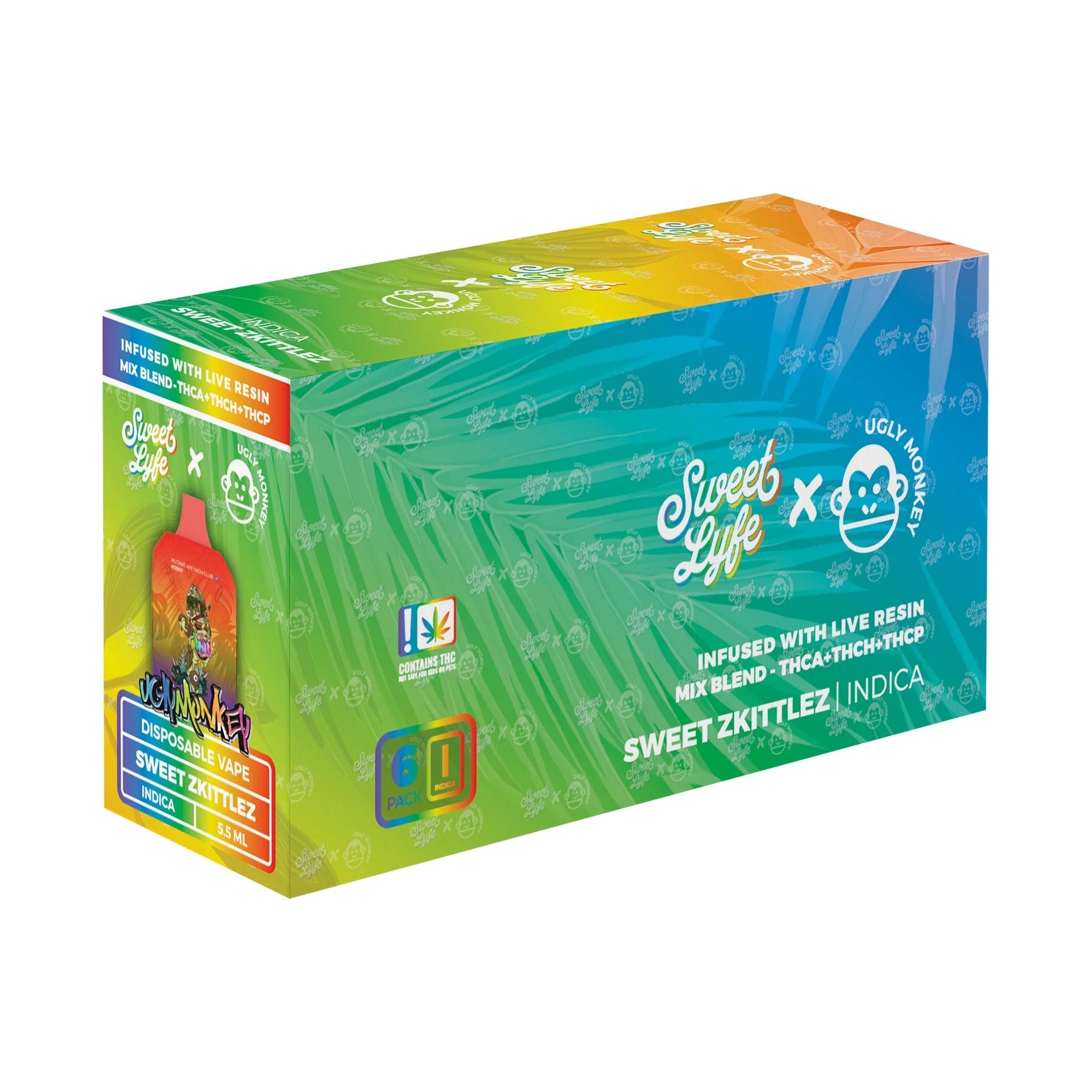 Sweet Lyfe x Ugly Monkey Disposable Vape - THCA+THCH+THCP - Sweet Zkittlez (Indica)