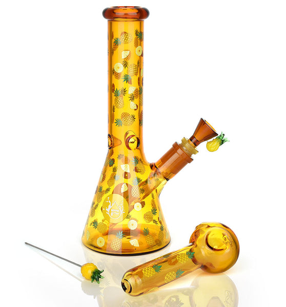 Pulsar Fruit Series Pineapple Express Herb Pipe Glow Duo - 10" / 14mm F