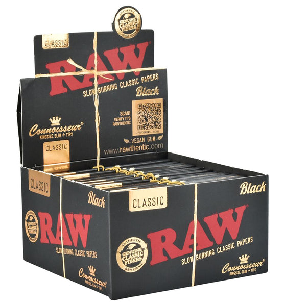 RAW Black Connoisseur Rolling Papers + Tips / 32pc / King Size Slim 24pk