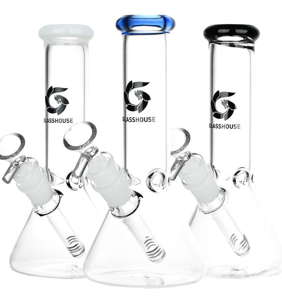 Glass House Pinched Beaker Glass Water Pipe - 7.75" / 14mm F / Colors Vary