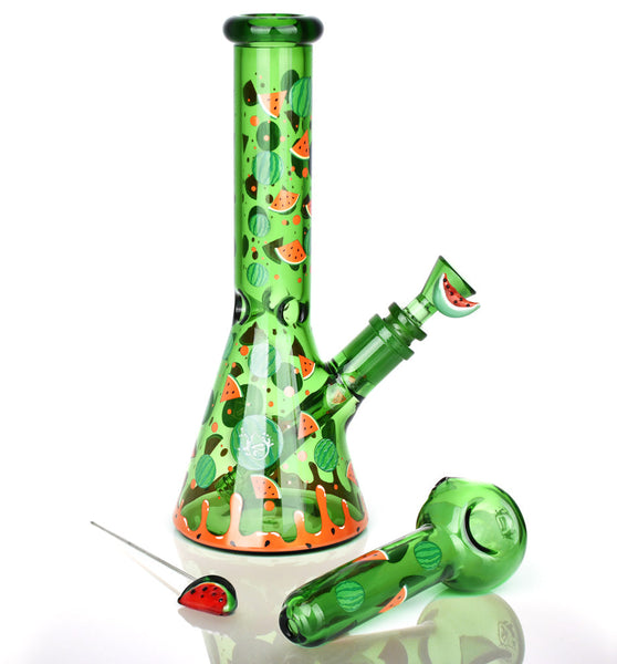 Pulsar Fruit Series Watermelon Zkittles Herb Pipe Glow Duo - 10" / 14mm F