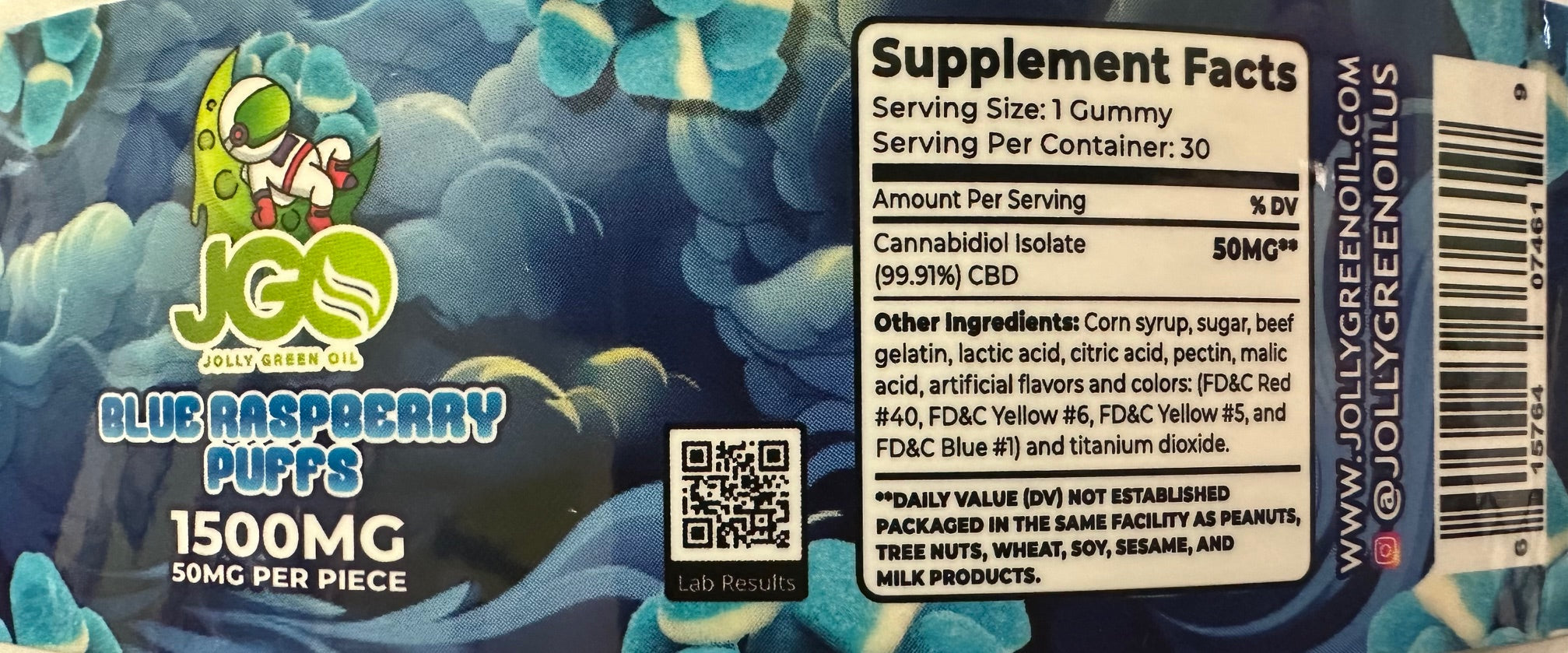 JGO CBD Blue Raspberry Puffs, 1500 mg, 30 ct (THC FREE)