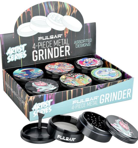 Pulsar Artist Series Grinder - 2.5" / 4pc / Assorted Designs 6PC DISPLAY