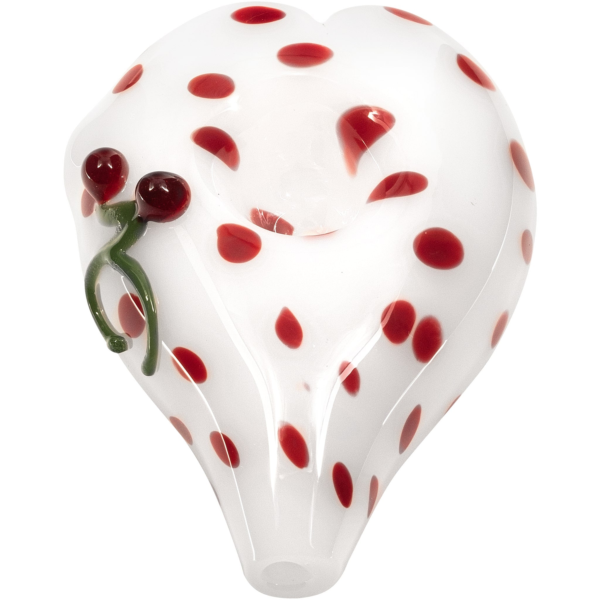 Elegant White Heart-Shaped Glass Hand Pipe with Red Polka Dots
