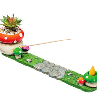 Fujima Mushroom Incense Burner with Faux Plant - 12.5"