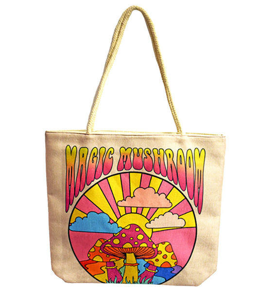 Magic Mushroom Tote Bag - Jute Rope-Handled 17"x15"