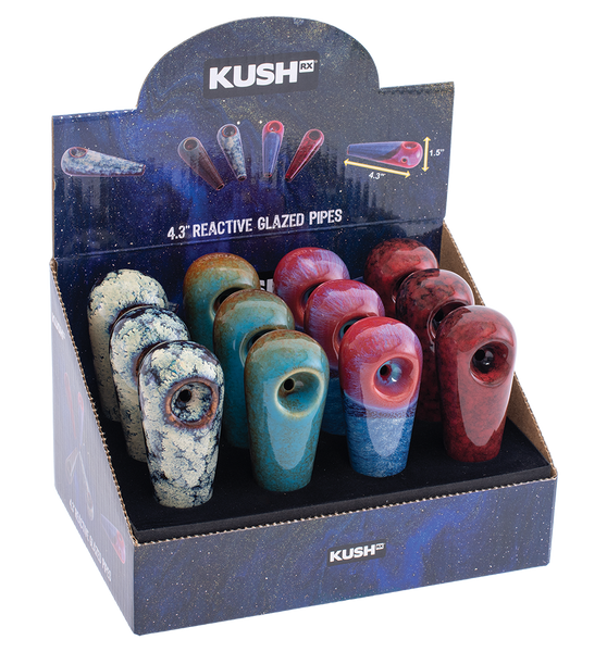 Kush RX Mini Reactive Glazed Ceramic Hand Pipes - 4.25" / 12ct