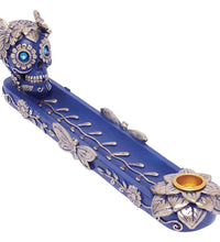 Fujima Golden Blue Skull & Butterfly Stick & Cone Incense Burner - 11"