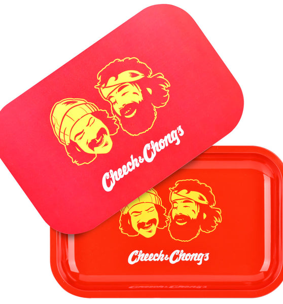 Cheech & Chong x Pulsar Metal Rolling Tray W/ Lid - Red Faces / 11" x 7"