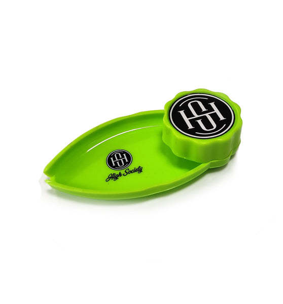 High Society | Mini Rolling Tray Grinder Combo - Neon Green