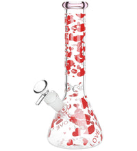 Pulsar Hearts and Kisses Glass Beaker Water Pipe - 9.75" / 14mm F / Colors Vary