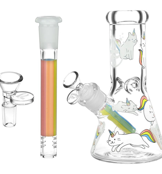 Pulsar Caticorns Design Glass Beaker Water Pipe - 8" / 14mm F