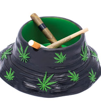 Fujima Black & Green Leaf Bucket Hat Ashtray - 5.75"