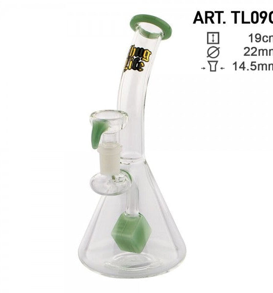 Thug Life | 7" Cube Perc Green Glass Water Pipe