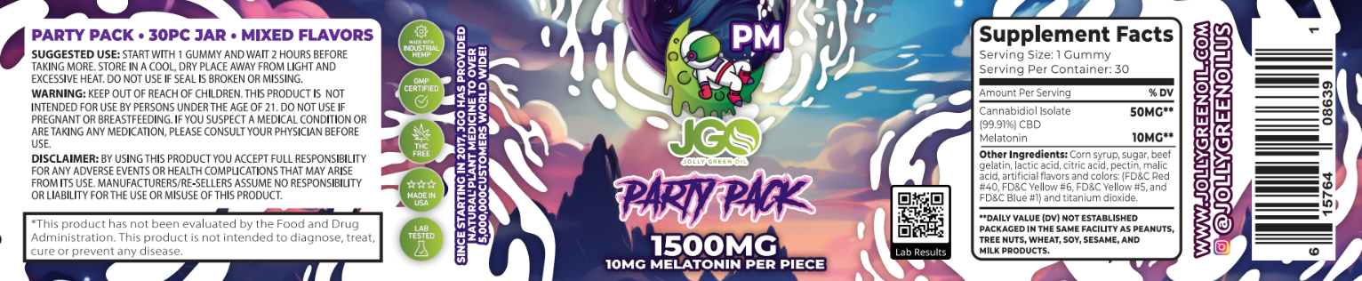 JGO CBD Party Pack PM Gummies, 1500 mg, 30 ct