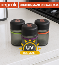 Ongrok Child Resistant Glass Storage Jar, 3 pack x 180ml each